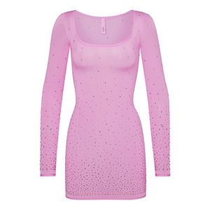 Skims pink bedazzled bodycon long sleeve dress